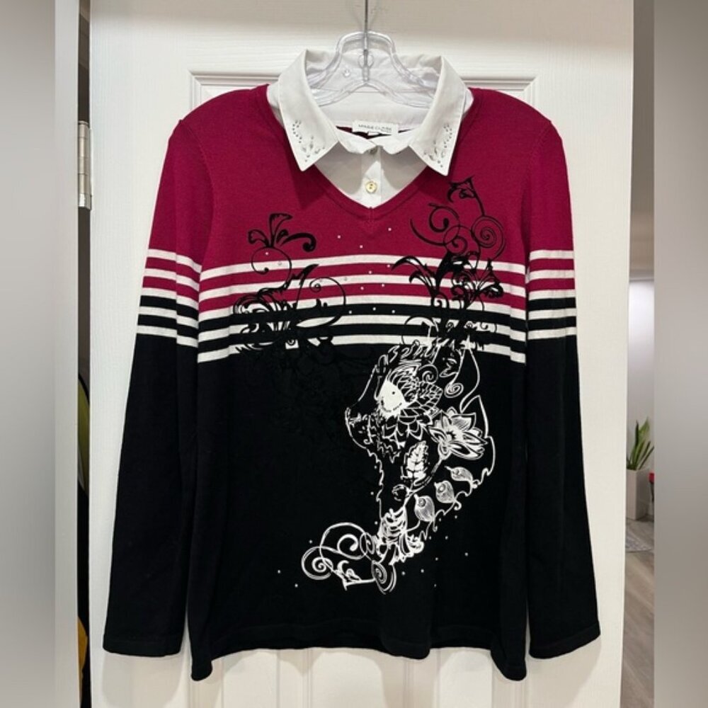 Marie Claire Preppy Layered Look Long Sleeve Top Y2K Schoolgirl Aesthetic S